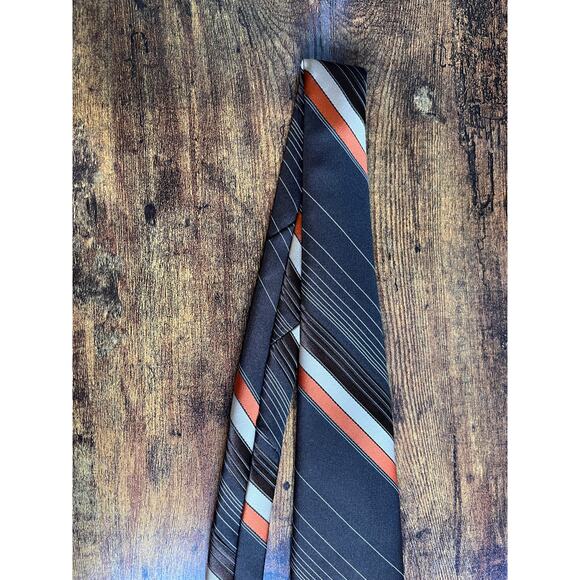 1970s Beau Brummell Brown Orange Fall Stripes Old Money Corporate Office Tie - Picture 3 of 9
